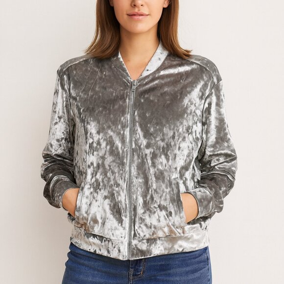 NWOT 90's Silver Gray Velour Jacket - Picture 1 of 5